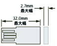 USB フラッシュドライブの長さと厚さの仕様を示す図。