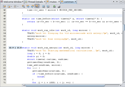work_run_usrcpu 関数のソースコードを表示する「エディタ (Editor)」ウィンドウ
