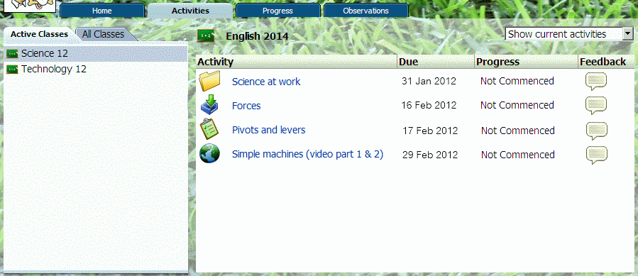 My Activities Area