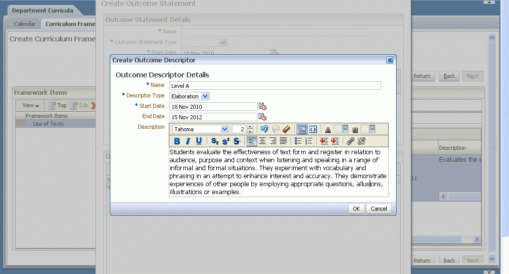 Creating an Outcome Descriptor