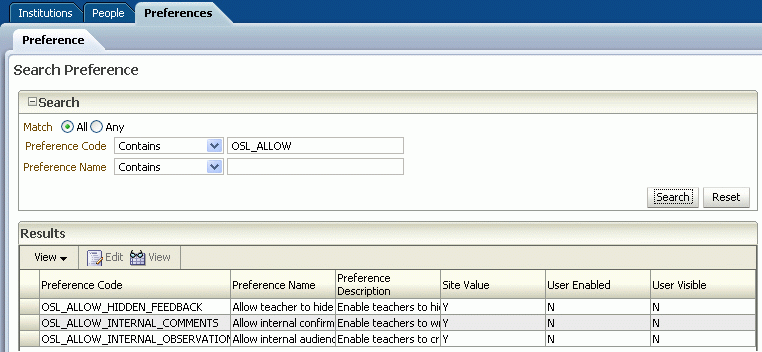 Preference tab