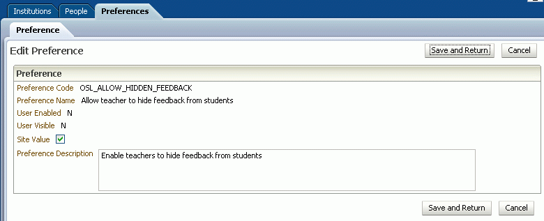 Edit Preference page
