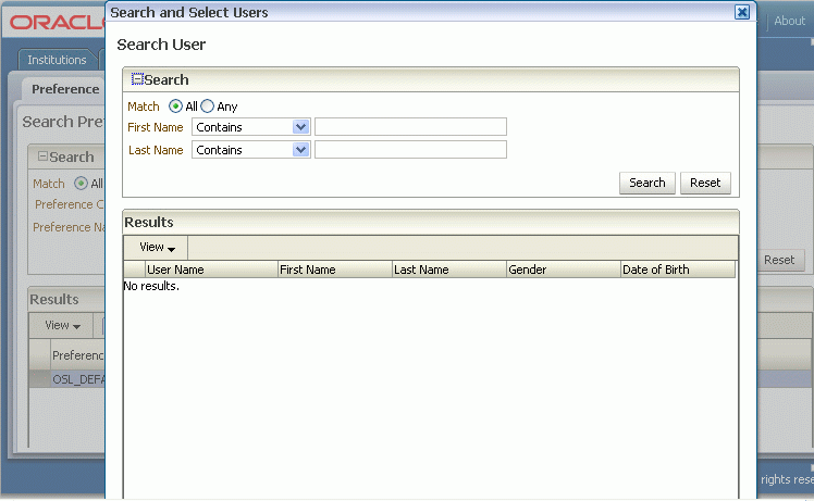 Search and Select Users page