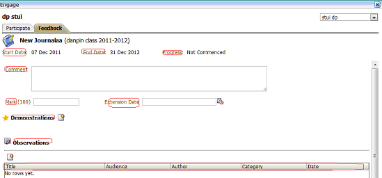 Feedback page for Journal Item participation