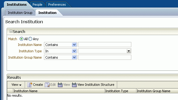 Search Institution page