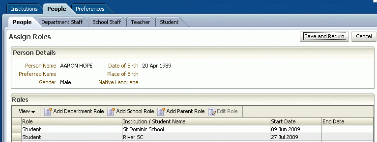 Assign Role page