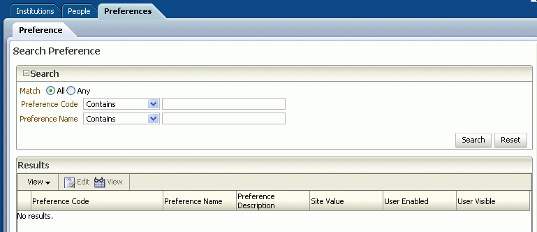 Preference page