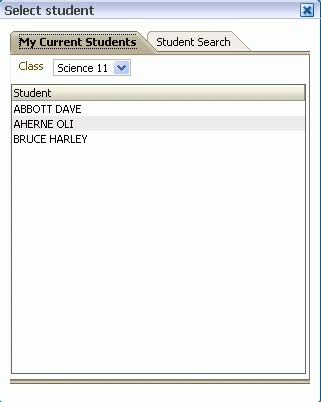 Select Student page