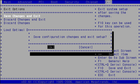 image:This figure shows the settings on the BIOS Save and Exit screen.