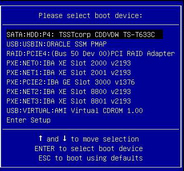 image:This graphic shows the Please Select Boot Device menu.