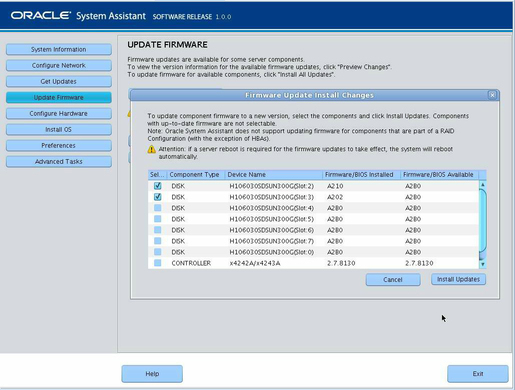 image:Figure showing the Firmware Update Install Changes dialog box. 