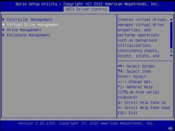 image:Screen showing the LSI MegaRAID Configuration Utility menu options.