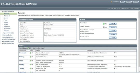 image:Oracle ILOM Web Interface screen.