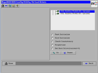 image:Graphic showing LSI MegaRAID Utility Virtual Drives screen.