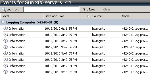 image:An example of the events sent from a monitored server received by Operations Manager.