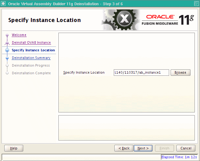 Specify Instance Location page Specify Instance Location page