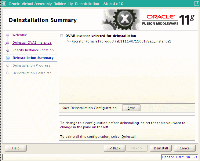 Deinstallation summary page Deinstallation summary page
