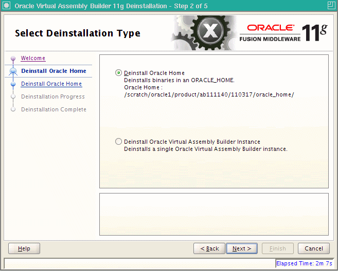 Select Deinstallation Type page