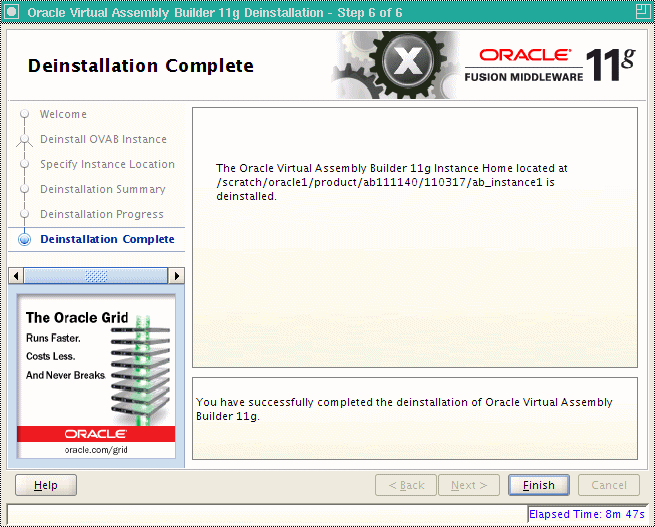 Deinstallation Complete page