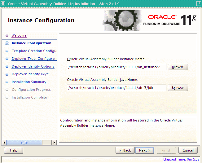 Instance Configuration page Instance Configuration page