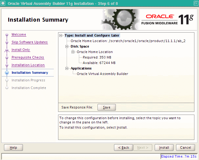 Installation summary page