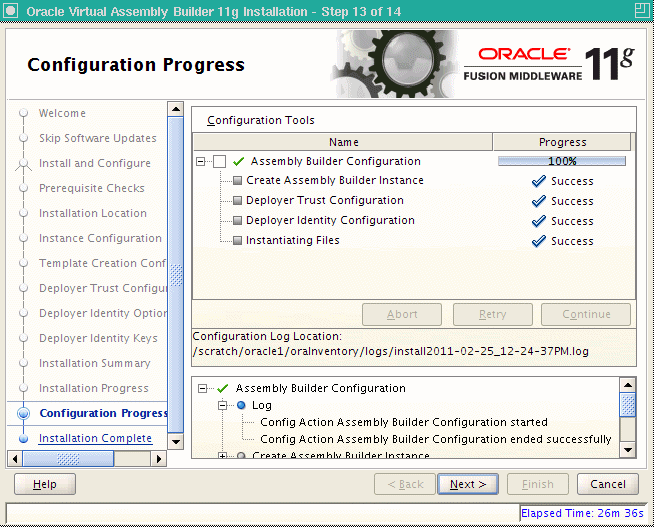 Configuration progress page