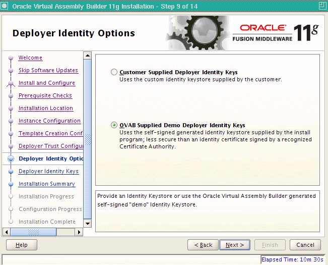 Deployer Identity Options page Deployer Identity Options page