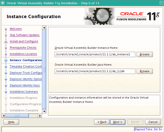 Instance Configuration page