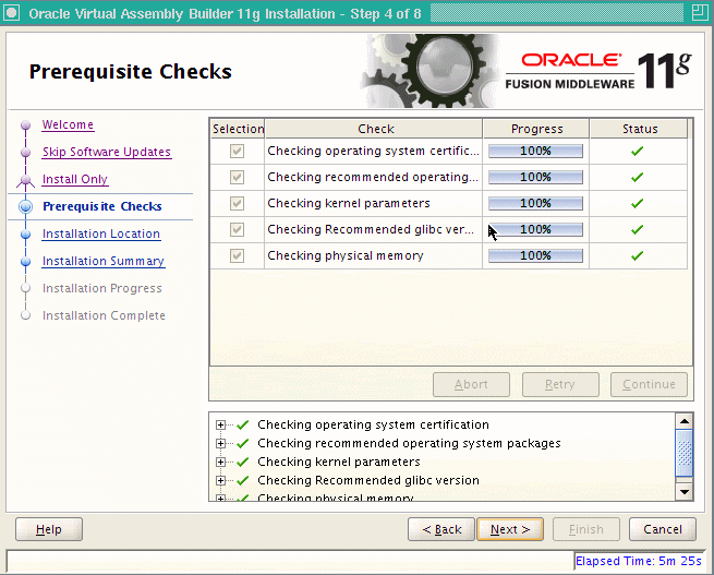 Prerequisites checks page