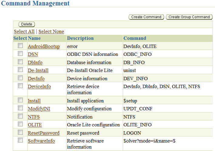 The Command Management page.