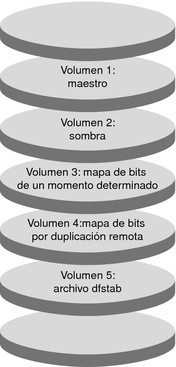 La figura muestra los volúmenes creados en el grupo de dispositivos.