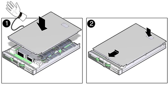 image:FIgure shows how to attach the top cover to the server module.