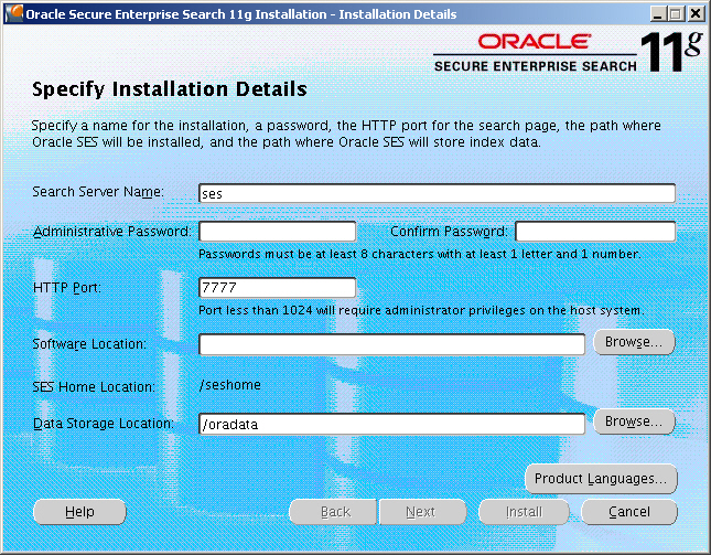 The Specify Installation Details page