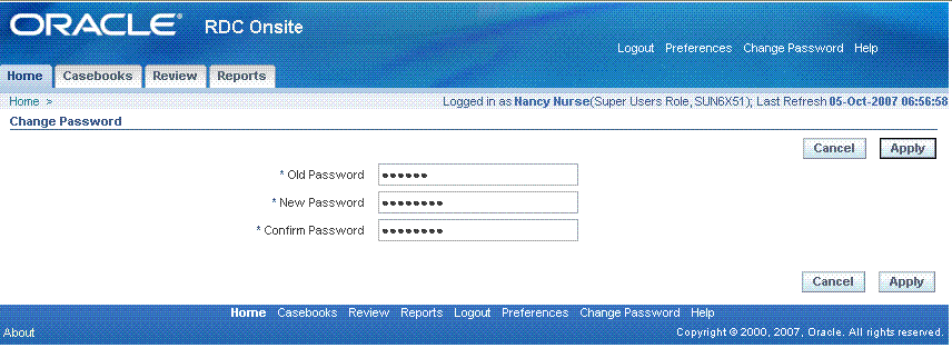 This graphic shows the Change Password window in RDC Onsite This graphic shows the Change Password window in RDC Onsite