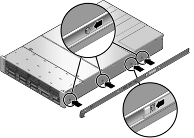 image:Figure shows the mounting bracket attaching to the locating pins on the side of the chassis