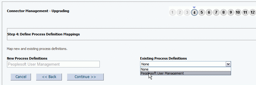 Define Process Definition Mappings dialog