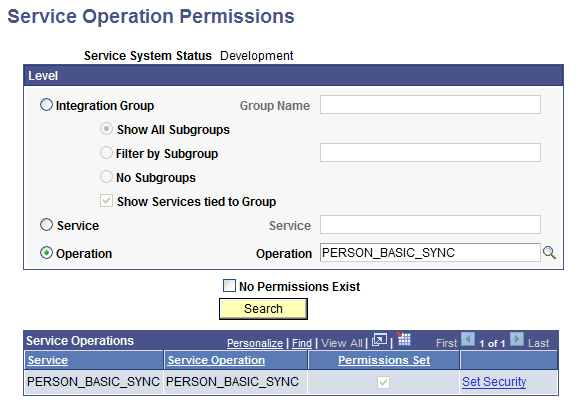 In the Service Operations region, click the Set Security link, as shown in this screenshot