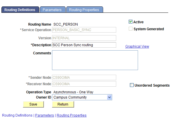 Confirm that the Local Routing SCC_PERSON is Active, as shown in this screenshot