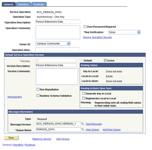 This screenshot displays the default version of the SCC_PERSON_SYNC service operation