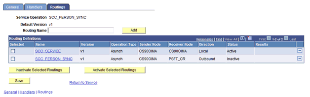 Select the SCC_SERVICE routing definition and click Activate Selected Routings, as shown in this screenshot