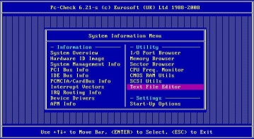 image:Figure showing the Pc-Check system information menu