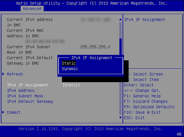 image:Picture of SP network address screen in BIOS                                         setup.