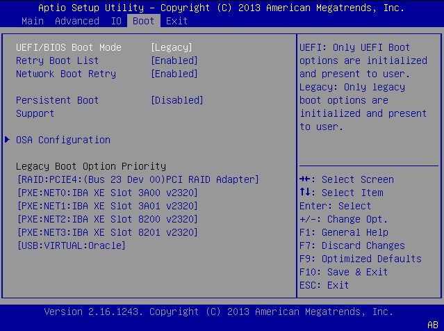 image:This figure shows the BIOS Boot screen to enable Oracle                                     System Assistant.