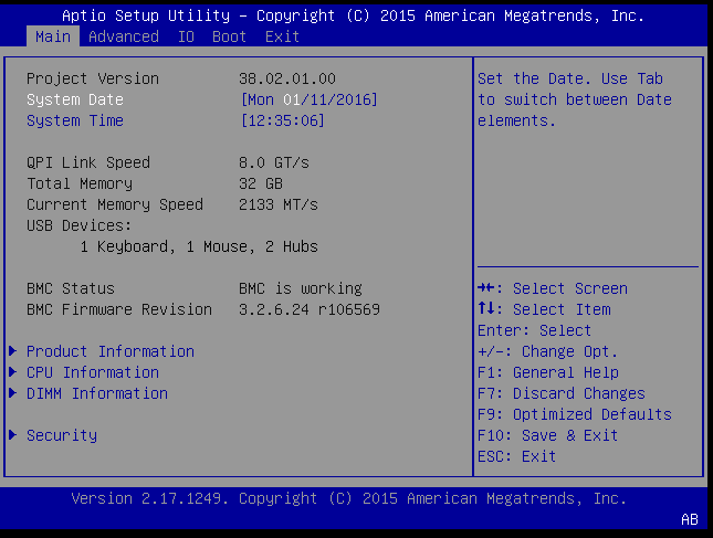 image:Screen shot of BIOS main screen.