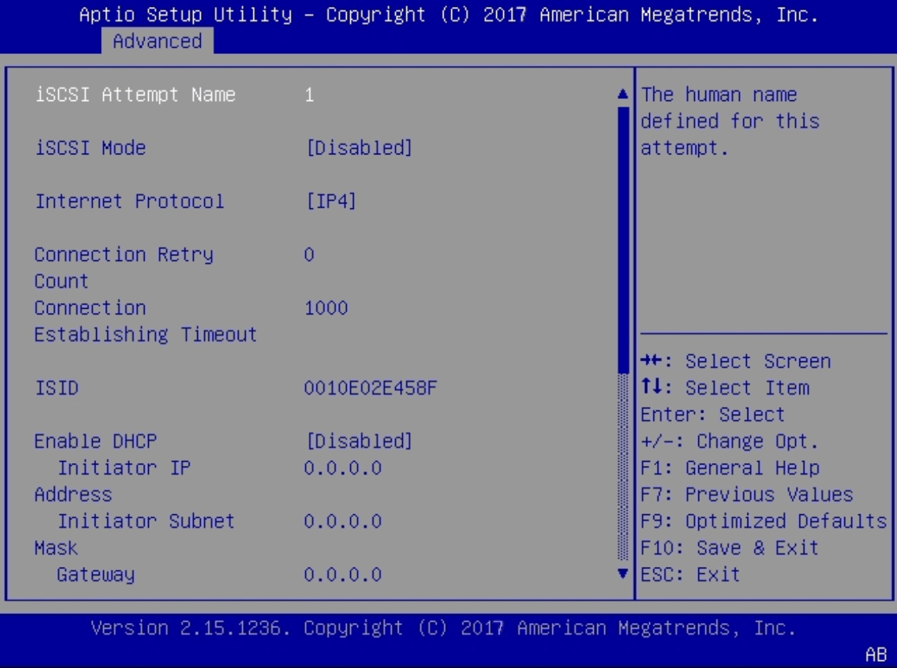 image:This figure shows the UEFI Driver Control menu iSCSI enter                                 attempt screen.