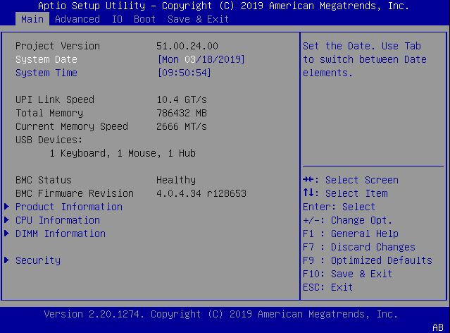 image:Screen shot of BIOS main screen.