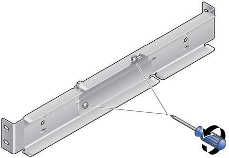 image:Figure showing where to the loosen the adjustable rail screws.