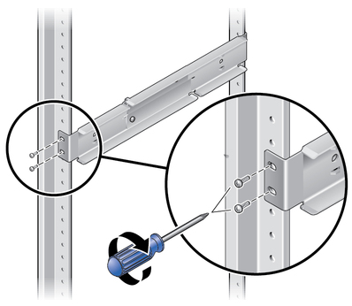 image:Figure showing the how to secure the adjustable rails to the rack.