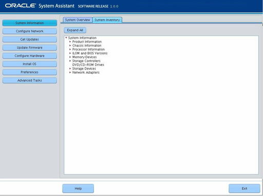 image:This figure shows the System Inventory screen in Oracle System Assistant.