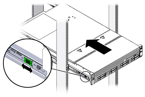 image:Figure showing the server being pushed back into the rack.